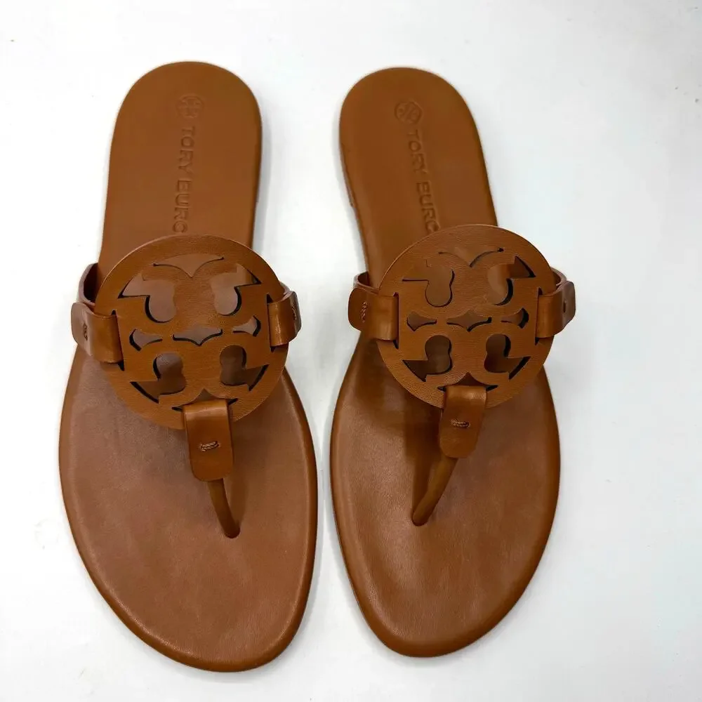 NEW NWT Tory Burch Miller Soft Calf Leather Sandals in Miele US 10